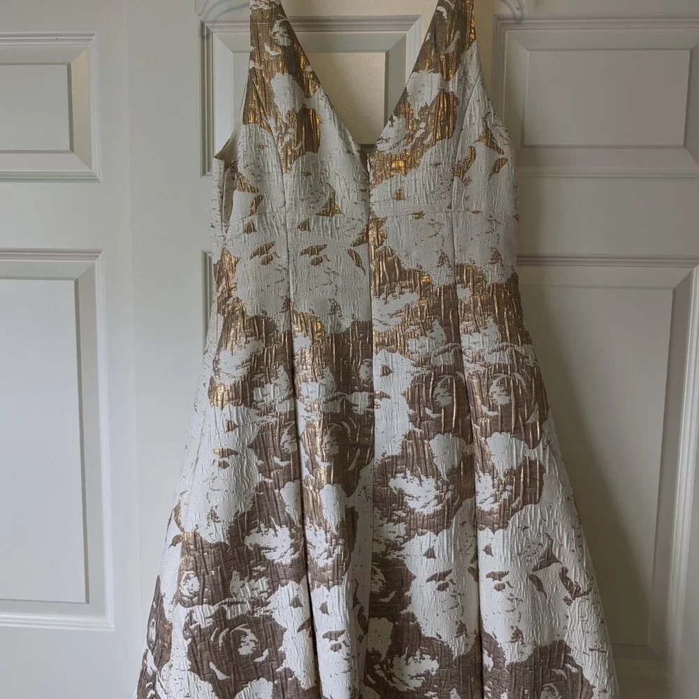 Aidan Mattox Cream Gold V-Neck A-Line Dress - Picture 2 of 4